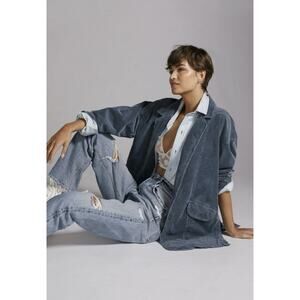 Anthropologie Pilcro Oversized Corduroy Blazer Jacket Coat Shacket Blue‎ Sz M